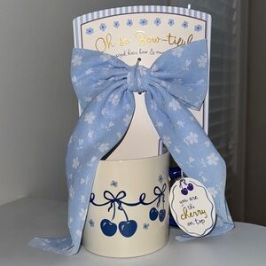 Sunday Morning Ceramics Blue Cherry Ceramic Mug with Floral Bow